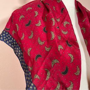 Vintage 1980 90 Retro Geoffrey Beene Silk Red Blue Celestial Moon Star Scarf